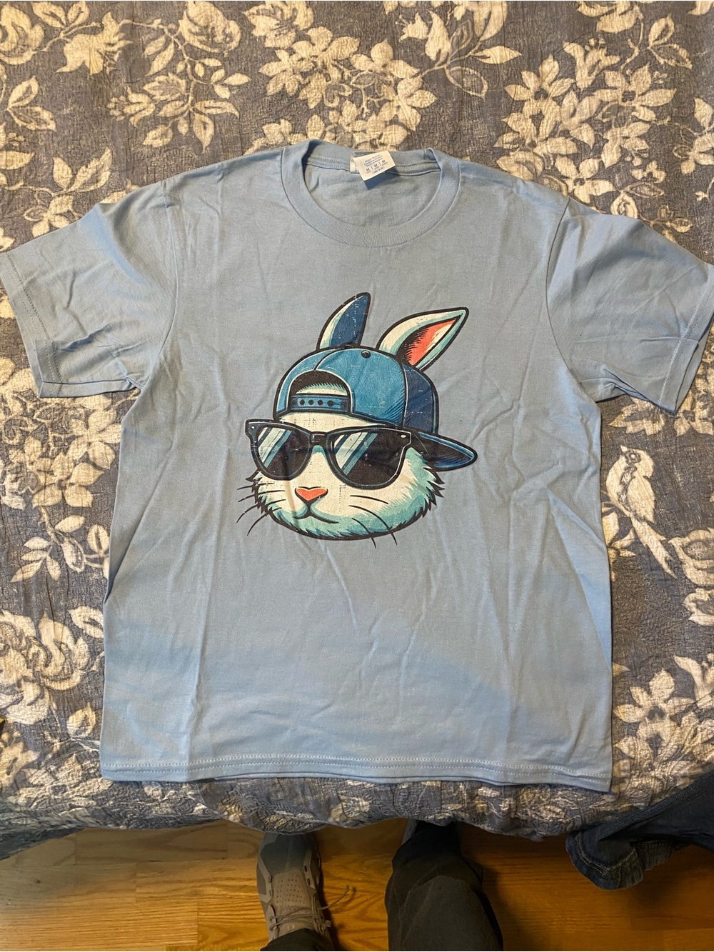 Light Blue Bunny Graphic Tee with Sunglasses
